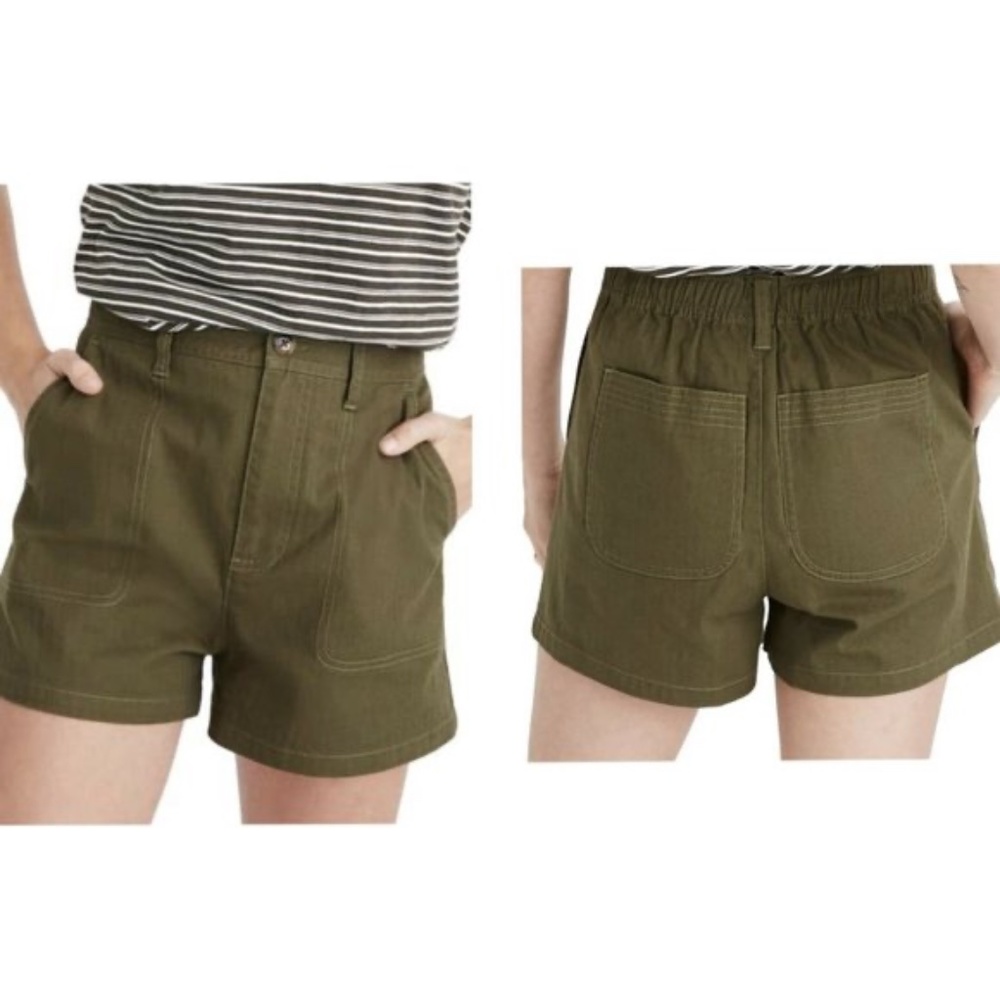 EUC  Madewell Camp Shorts Olive Green Cotton size L Casual Women's  Measurements